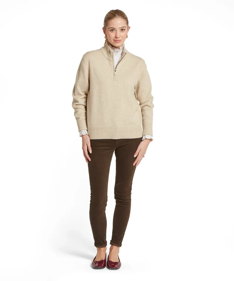 Schoffel Ladies Thoralby 1/4 Zip Jumper - Oatmeal-1