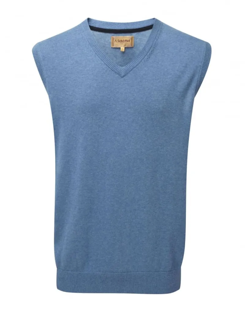 Schoffel Cotton/Cashmere Sleeveless V Neck - Denim Blue SIZE M