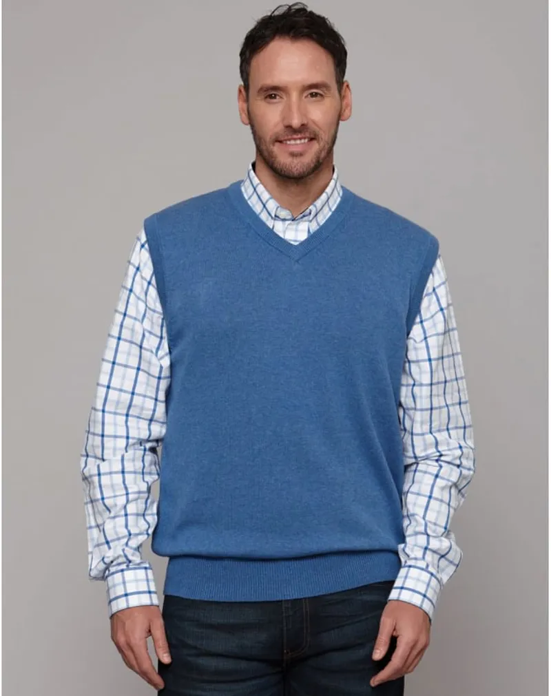 Schoffel Cotton/Cashmere Sleeveless V Neck - Denim Blue SIZE M-1