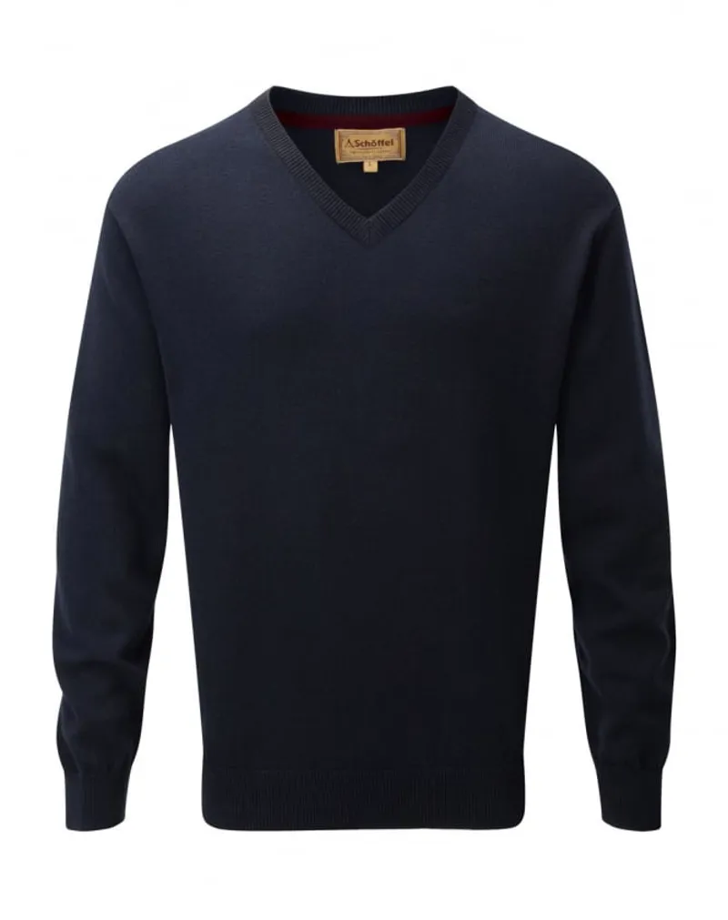 Schoffel Cotton/Cashmere V Neck Jumper - Navy SIZES XL + XXL