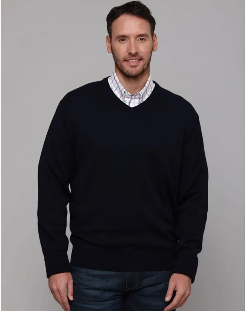 Schoffel Cotton/Cashmere V Neck Jumper - Navy SIZES XL + XXL-1