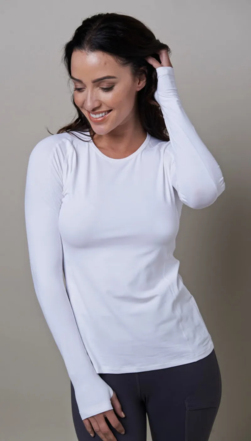 Noble Hailey Long Sleeve Crew Neck Top - White-1