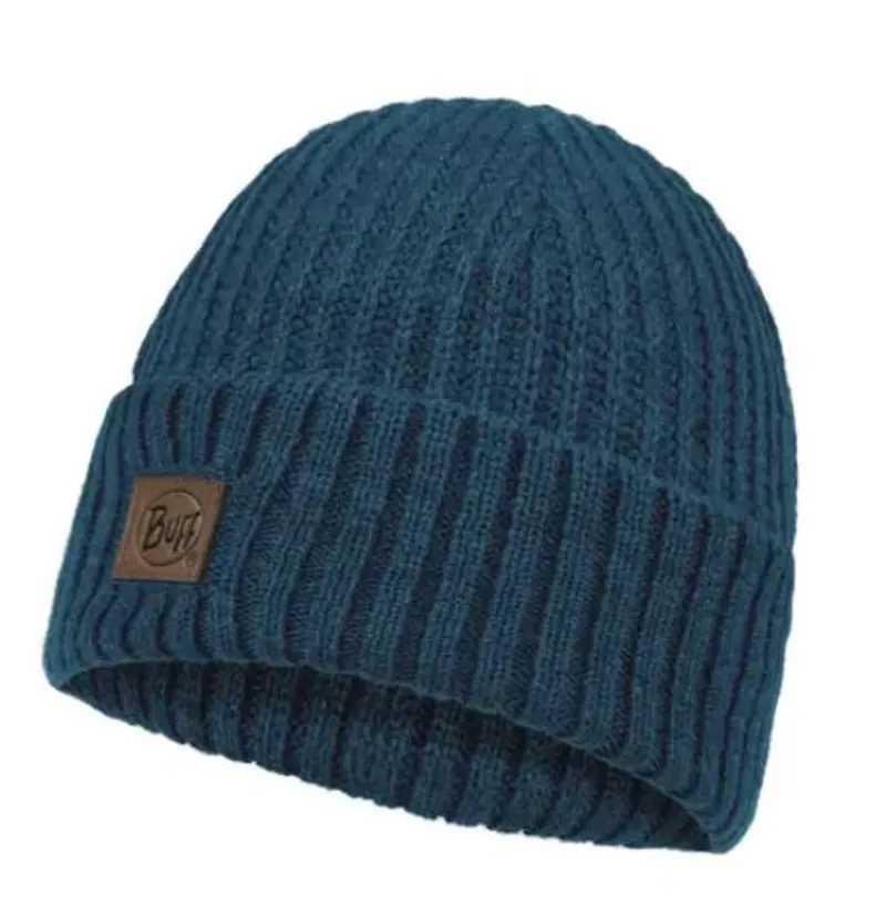 Buff Knitted Hat - Steel Blue